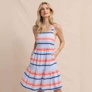 Southern Tide “Linsey Set Sail Stripe” Square Cotton Sleeveless Dress- Medium